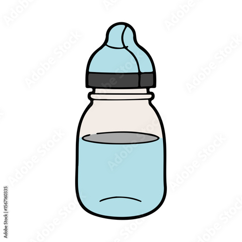 A cute baby bottle design with blue liquid, ideal for use in nursery projects or pediatric themes, suitable for scalable print or digital applications.