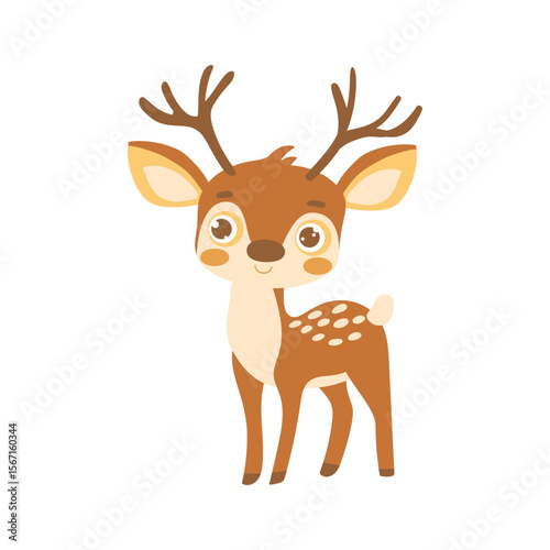 Delightful fawn graphic with antlers, perfect for children's book design or creating a charming woodland-themed illustration.