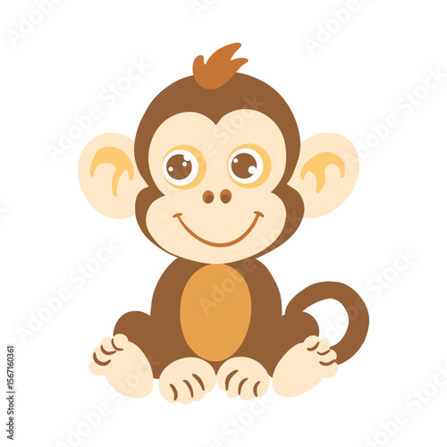 Adorable cartoon monkey design showcasing a happy expression, perfect for children's designs, playful themes, and scalable creative projects.