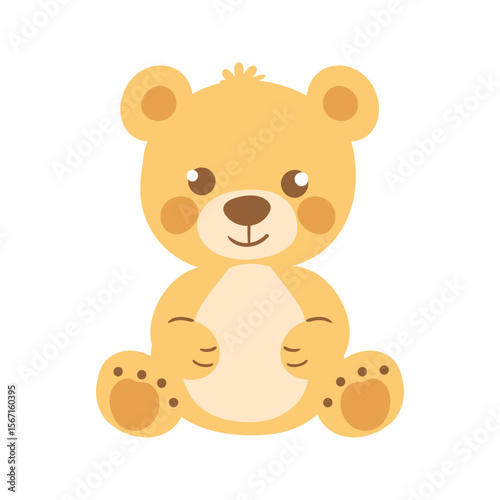 Darling teddy bear sitting sweetly, a cheerful graphic perfect for children's books, logo design, or endearing, comforting mascot creation.