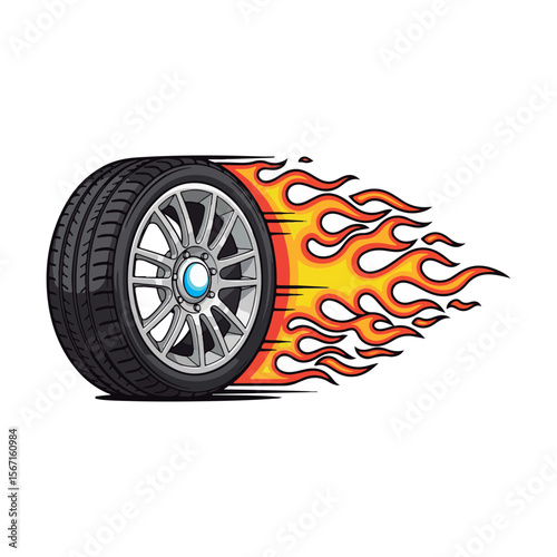 Great And Awesome Burning Wheel Illustration.

