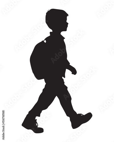 silhouette of a boy walking with a school bag or backpack