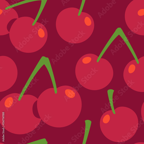 Repeating cherry pattern creates a vibrant design, perfect for fabric prints, wallpaper, or background design with a juicy and fresh aesthetic.