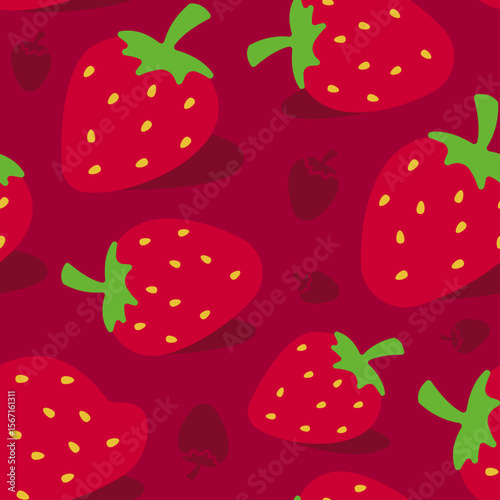 Sweet strawberry pattern design makes a fun repeatable backdrop, perfect for textiles, wallpaper, and any summertime fresh designs with a fruity flair.