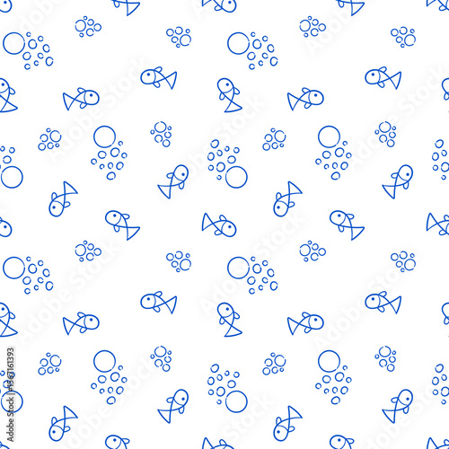 Simple fish pattern with water bubbles creates a clean, minimalist design suitable for backgrounds, textiles, or any aquatic-themed project requiring a seamless design.