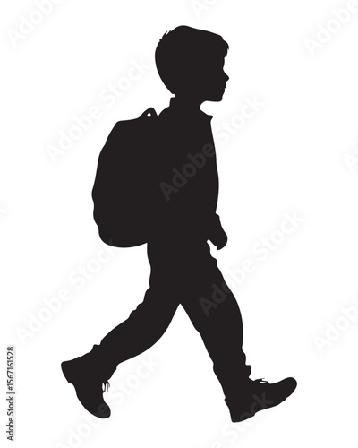 silhouette of a boy walking with a school bag or backpack