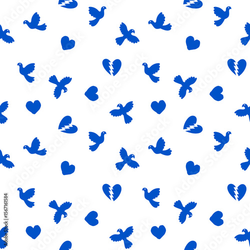 A seamless pattern featuring doves and hearts, ideal for textile printing, romantic backgrounds, or crafting projects, with a gentle, loving feel.