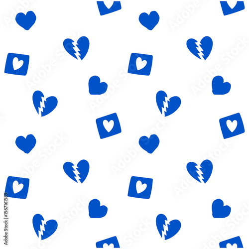 Charming seamless hearts and square icons background in blue, perfect for branding, wallpapers, and Valentine's Day themed projects.