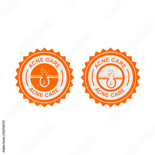 Acne care logo featuring a skin pore illustration, representing treatment for blemishes and healthy skin.