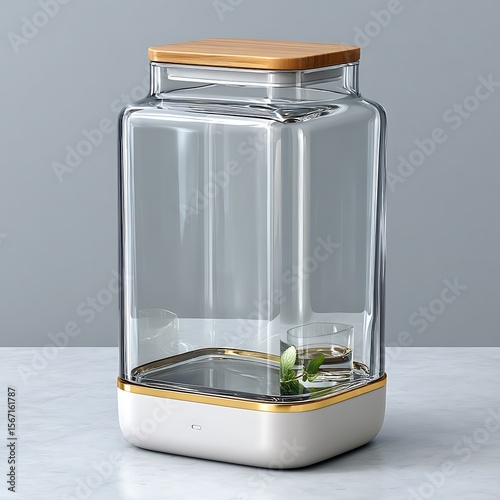 Vertical trash bin with wood lid high resolution image