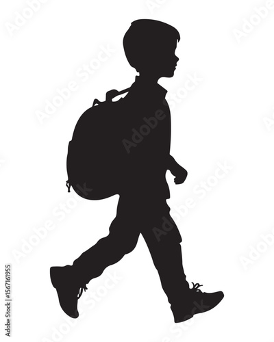 silhouette of a boy walking with a school bag or backpack