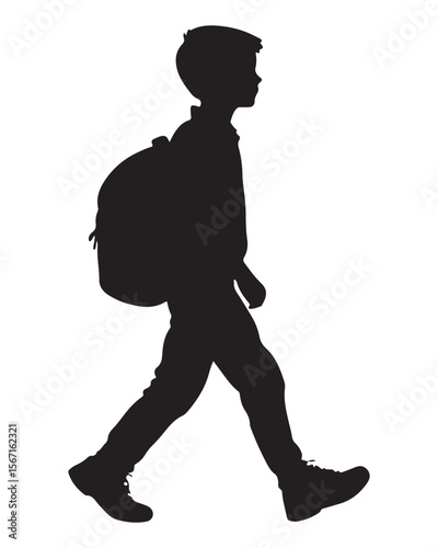 silhouette of a boy walking with a school bag or backpack