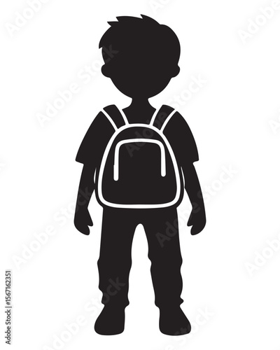silhouette of a boy walking with a school bag or backpack