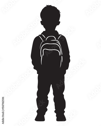 silhouette of a boy walking with a school bag or backpack