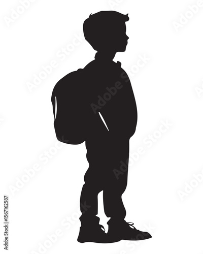 silhouette of a boy walking with a school bag or backpack