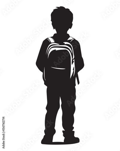 silhouette of a boy walking with a school bag or backpack