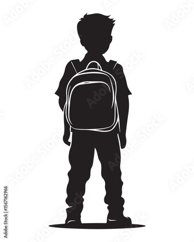 silhouette of a boy walking with a school bag or backpack
