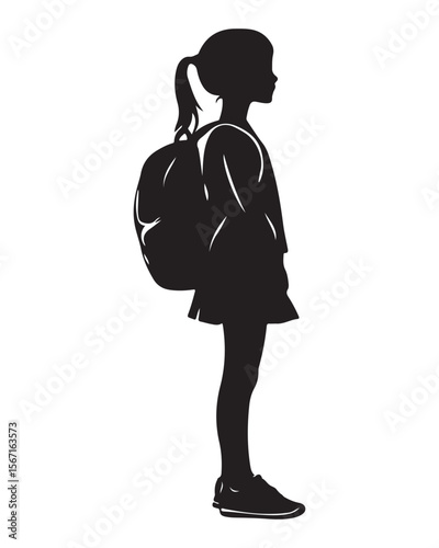 silhouette of a girl with school backpack