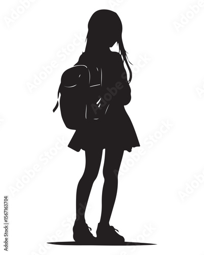 silhouette of a girl with school backpack