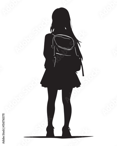 silhouette of a girl with school backpack
