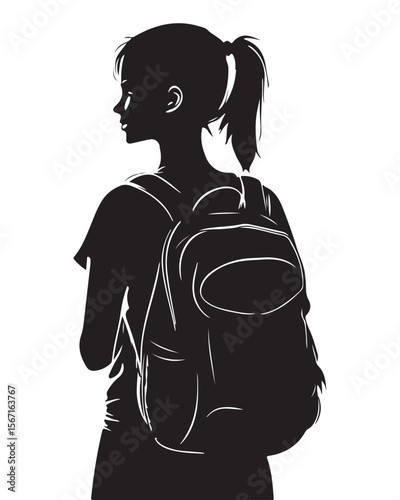 silhouette of a girl with school backpack