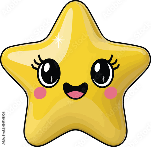 Cute smiling cartoon star vector with big eyes and happy face for kids character design and decoration
