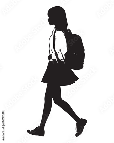silhouette of a girl with school backpack