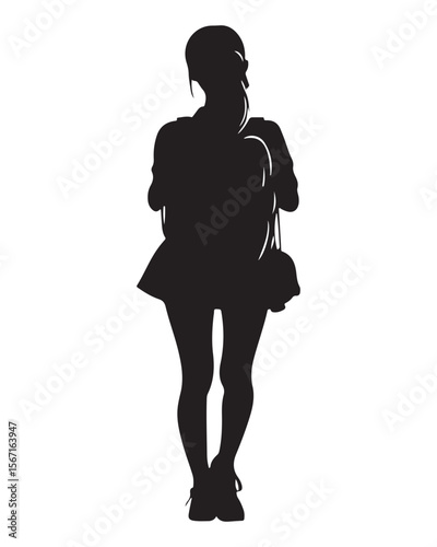 silhouette of a girl with school backpack