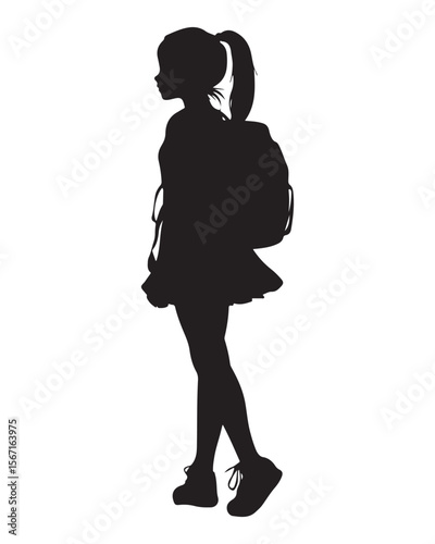 silhouette of a girl with school backpack