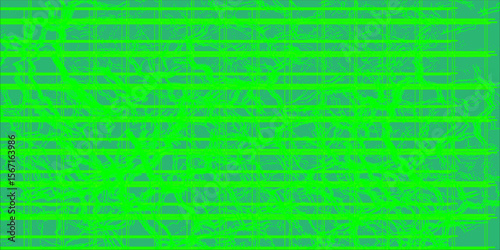 Abstract digital texture featuring bright green tangled lines over a dark cyan background with a layered grid effect, resembling chaotic neural networks or electric wiring.