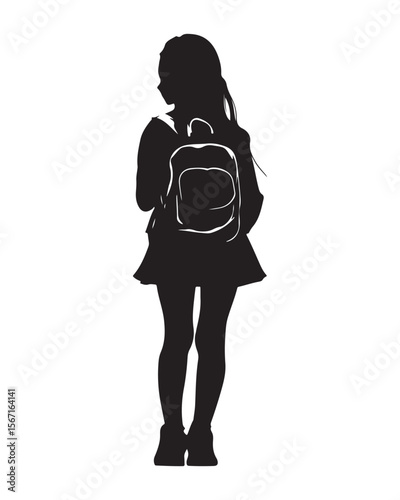 silhouette of a girl with school backpack