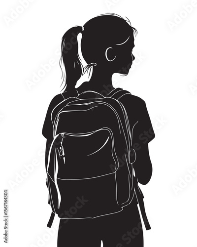 silhouette of a girl with school backpack