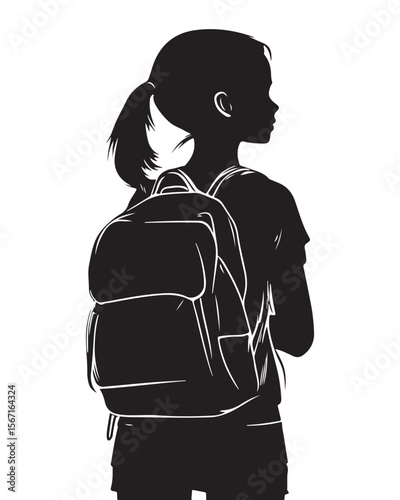 silhouette of a girl with school backpack