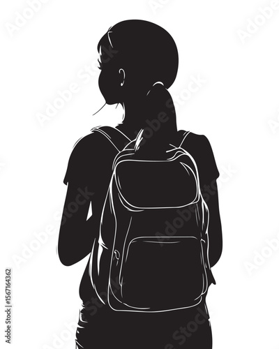 silhouette of a girl with school backpack