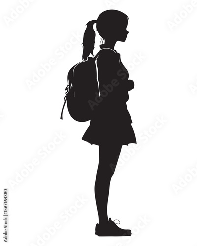 silhouette of a girl with school backpack