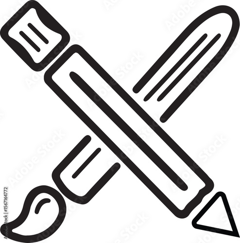 Creative Art Supplies Paintbrush and Pencil Icon
