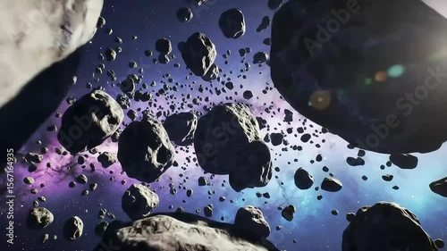 Cinematic Flight Through an Asteroid Field - Sci-Fi Space Scene with Nebula Seamless Loop
