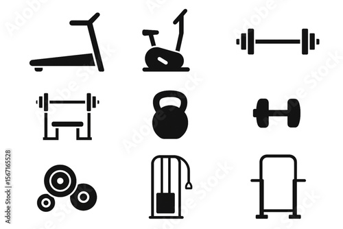 Gym Equipment Icons Set – Vector Fitness and Workout Symbols on White Background