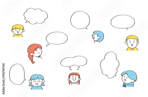 人物とフキダシのイラストセット