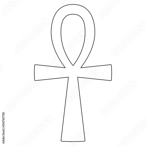 Simple line drawing of Egyptian Ankh symbol black and white vector illustration for design use. Clipart image isolated on background.
