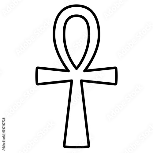 Simple black line drawing of Ankh symbol. Clipart image isolated on background.