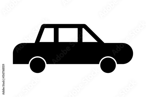 Black sedan car silhouette on white background. Clipart image isolated on background.
