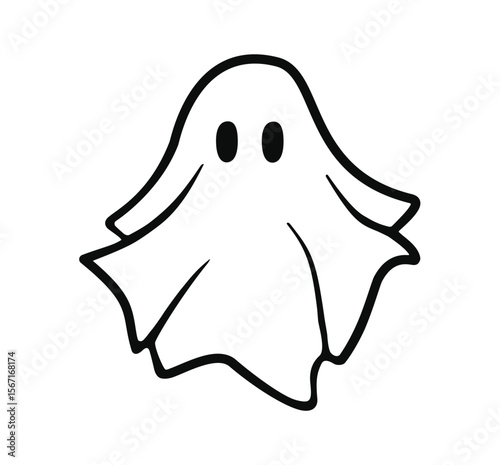 Simple ghost costume icon with eyes for Halloween vector illustration. Clipart image isolated on background.