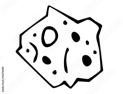 Simple black and white line drawing of meteorite with craters. Clipart image isolated on background.