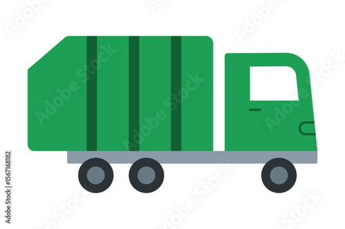 Flat design green garbage truck icon on white background. Clipart image isolated on background.
