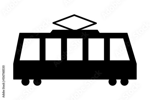 Black tram silhouette icon on white background. Clipart image isolated on background.