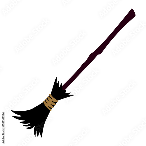 Vector illustration of witch broom icon in simple style. Clipart image isolated on background.
