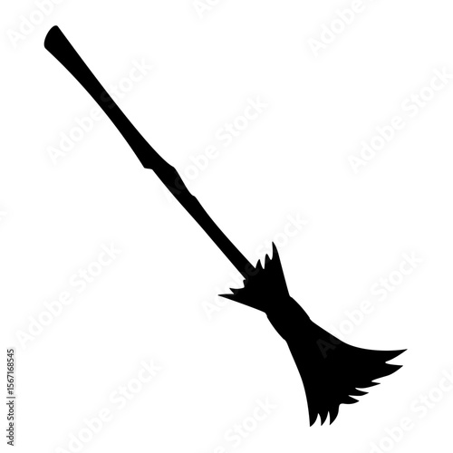 Black silhouette of witch broom icon on white background. Clipart image isolated on background.