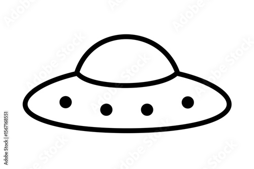 Simple line icon of UFO with round lights. Clipart image isolated on background.