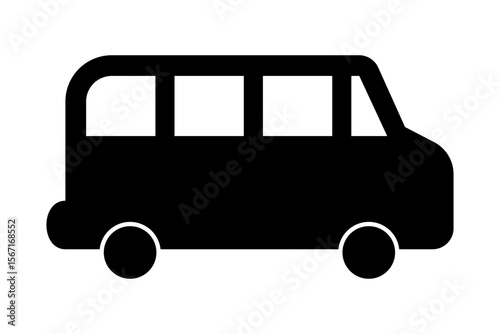 Black van silhouette icon on white background. Clipart image isolated on background.